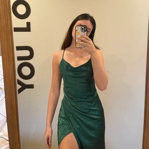 Emerald Green Satin Maxi Dress with slit
